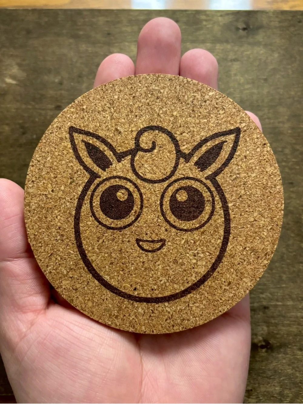 Pokemon Wigglytuff Face Laser Engraved Cork Coaster